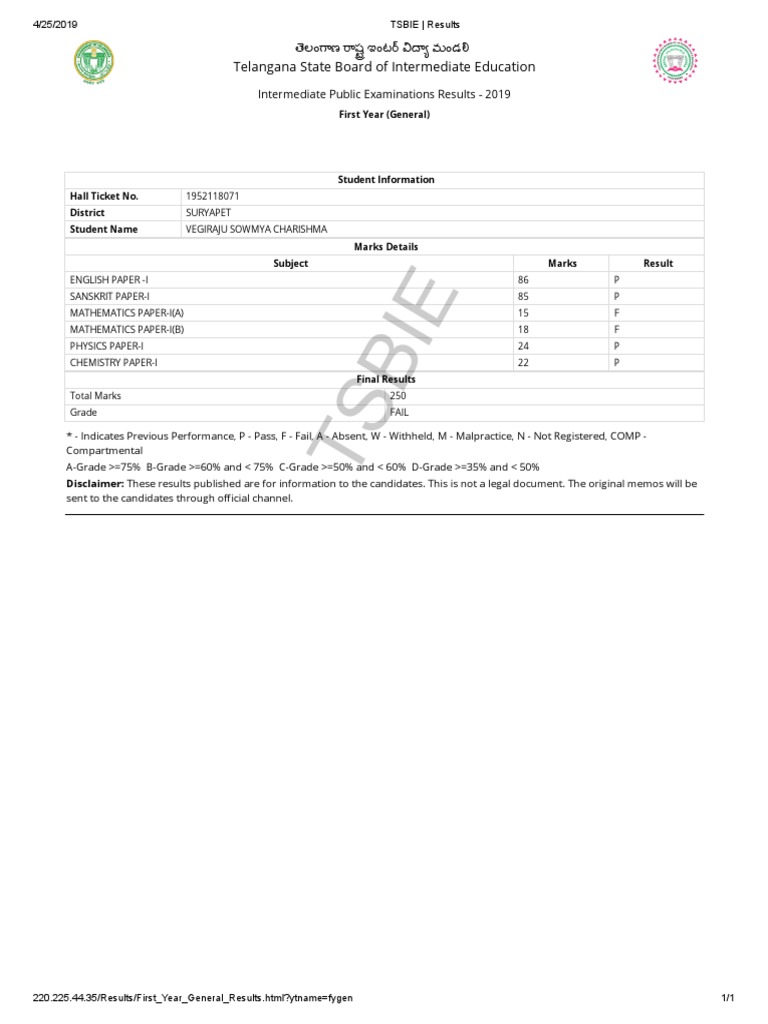 TSBIE Results Sowmya PDF Schools Qualifications