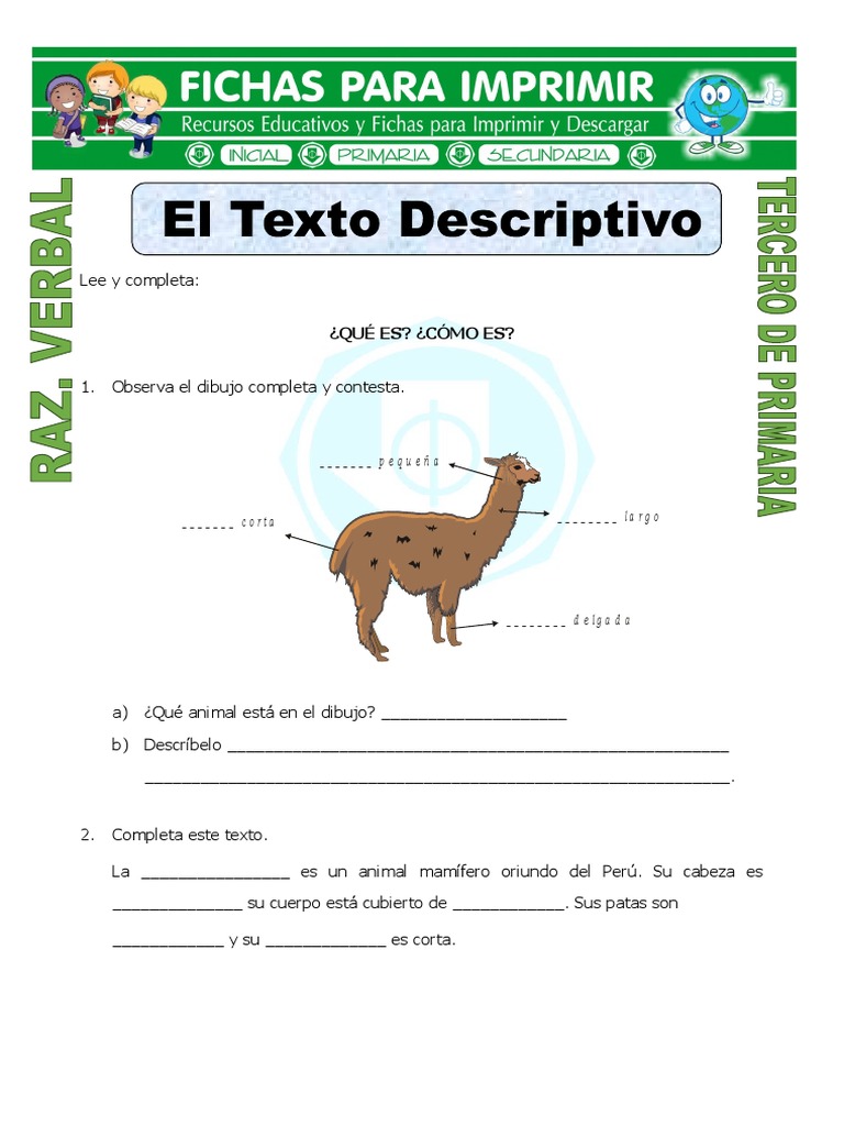 Ficha El Texto Descriptivo Para Tercero De Primaria Pdf Naturaleza