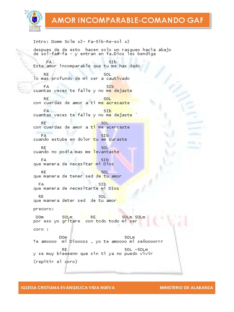 Amor Incomparable: Letra y Acordes | PDF