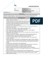 Job Description: Quality Manager Quality Supervisor, Team Leaders, Inspectors 04/01/2012 Exempt