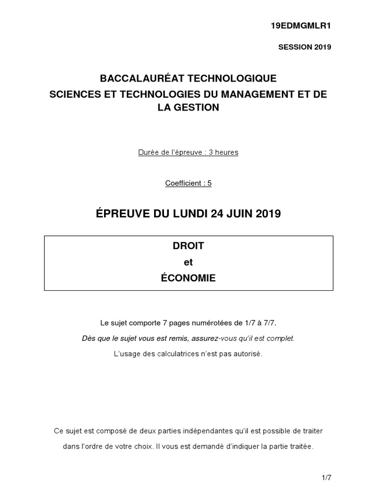 Sujet De Rattrapage Eco Droit Bac Stmg 2017 sujet bac eco droit stmg