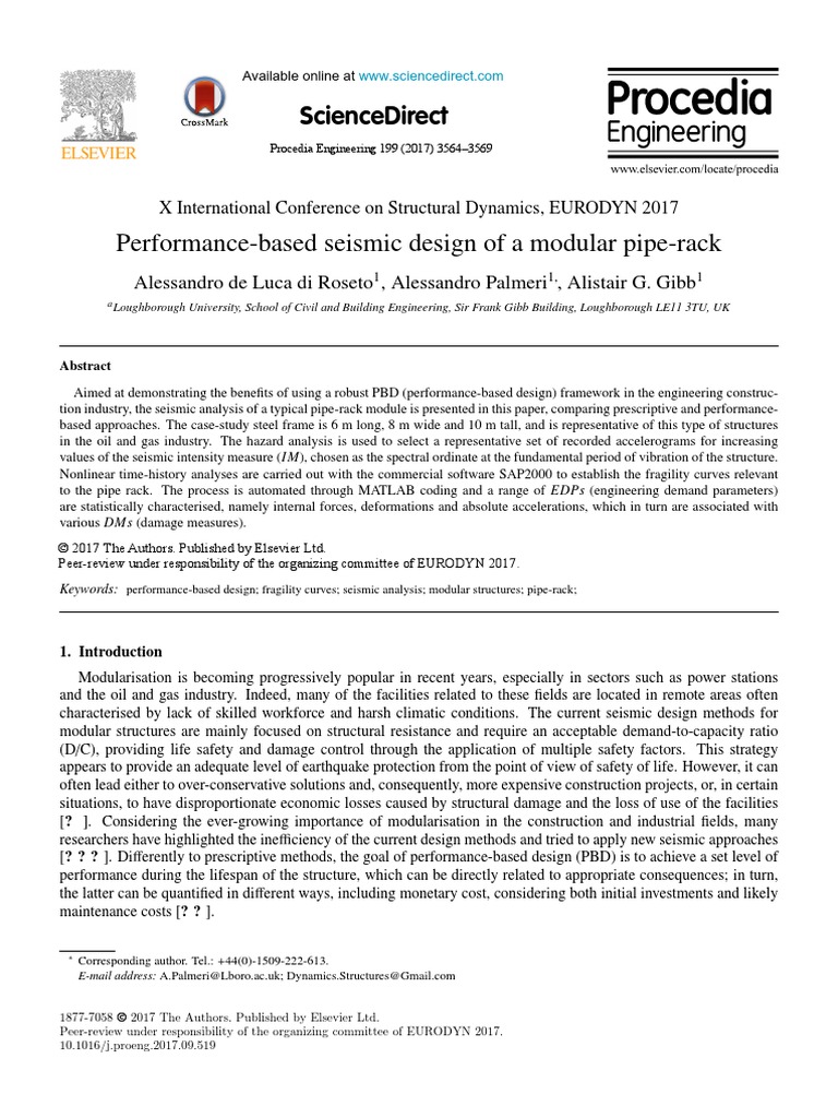 PerformanceBased Seismic Design of A Modular PipeRack Performance