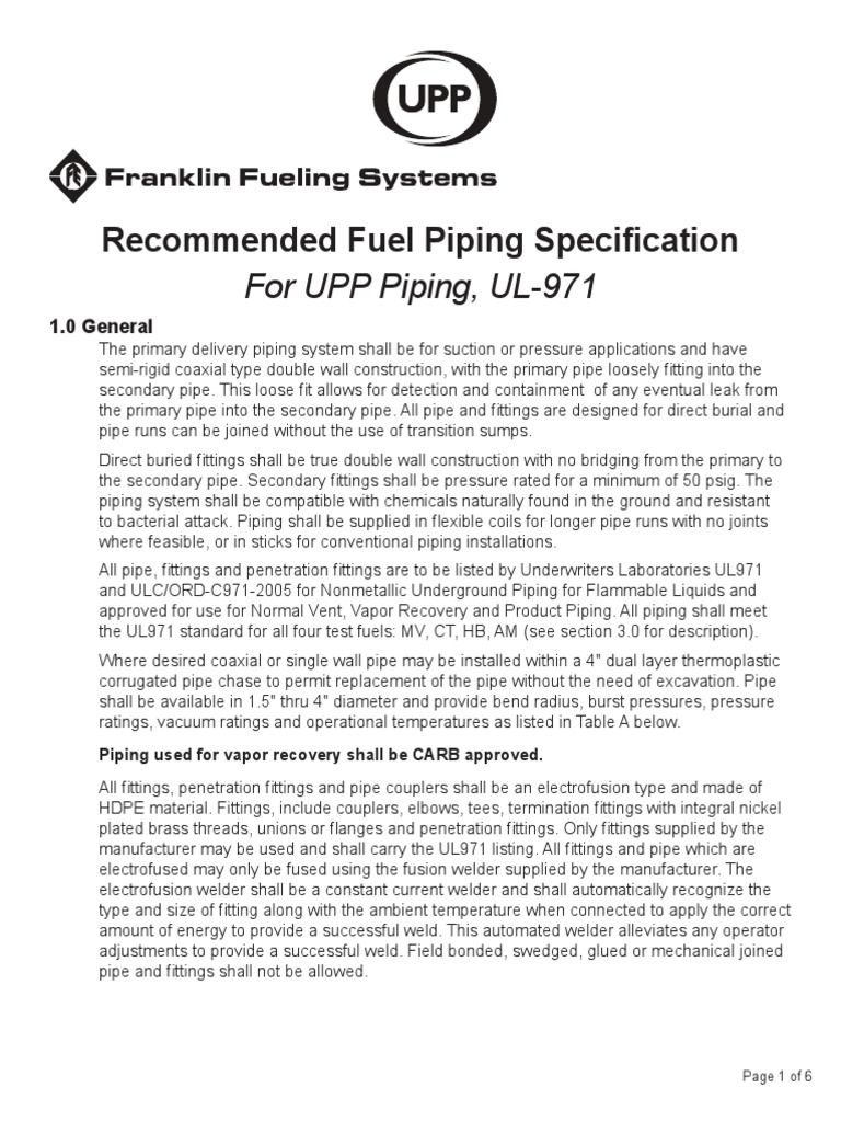 Fuel Piping Specification for UPP Systems | PDF | Pipe (Fluid ...