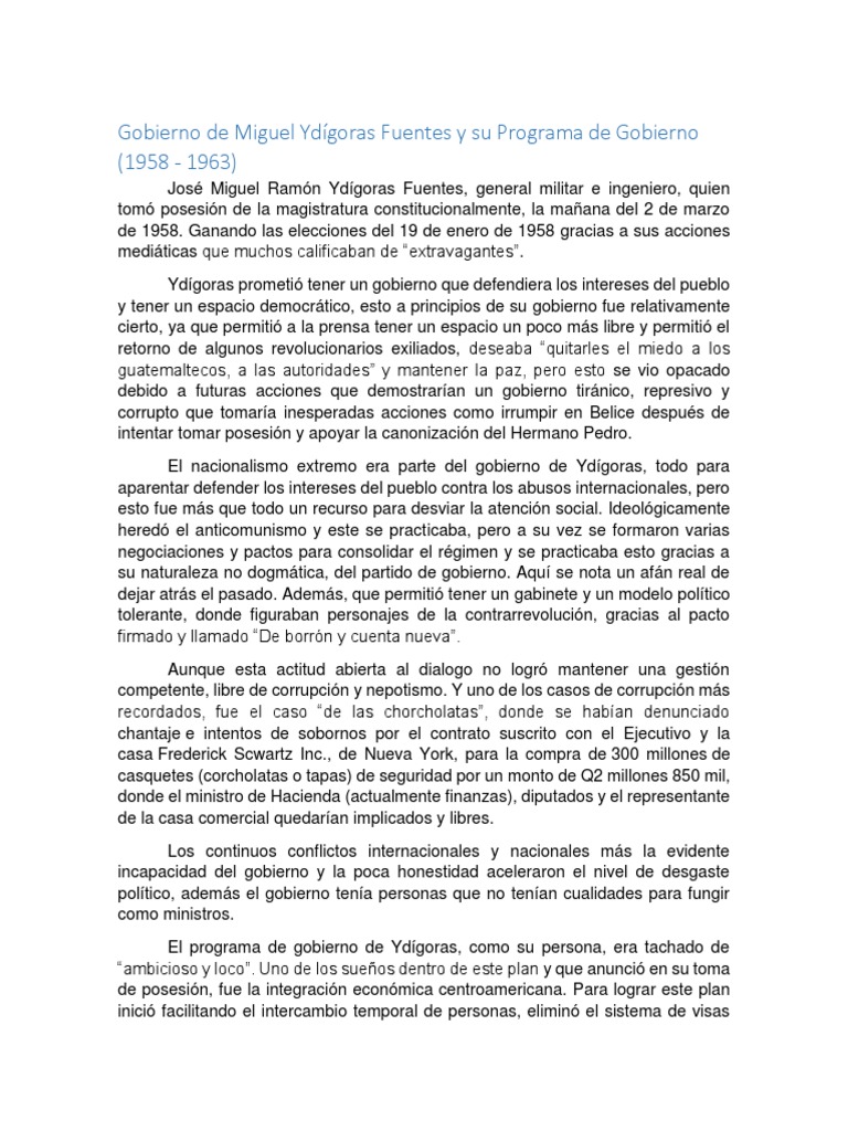 Gobierno de Miguel Ydígoras Fuentes y Su Programa de Gobierno