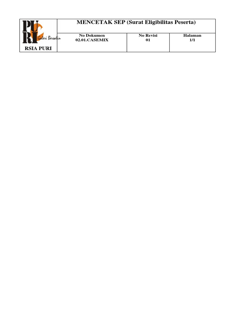 MENCETAK SEP (Surat Eligibilitas Peserta) : Rsia Puri | PDF