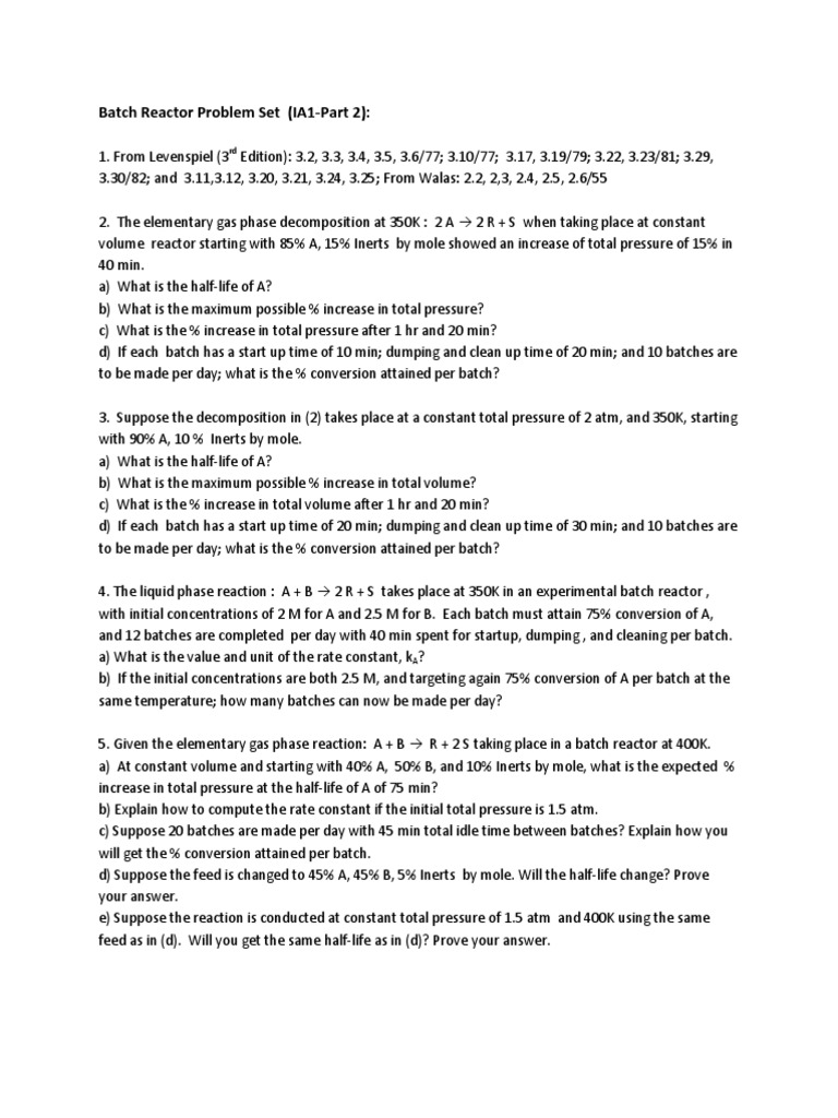 Gas Phase Reaction Analysis in Batch Reactors | PDF | Reaction Rate ...