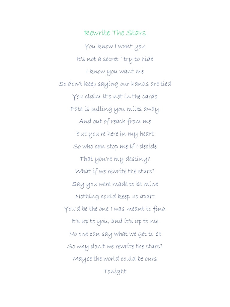 Rewrite The Stars Lyrics | PDF