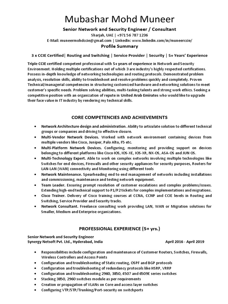 Network Security Engineer Profile | PDF | Internet Protocol Suite ...