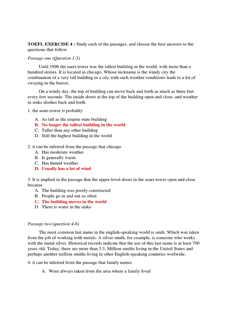 Jawaban Toefl Exercise 1 3 Guru Paud