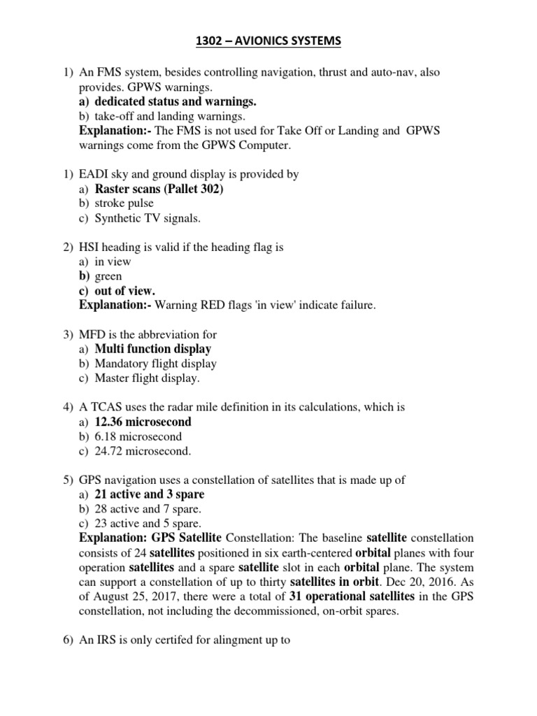Avionics Question Answer PDF Inertial Navigation System Avionics