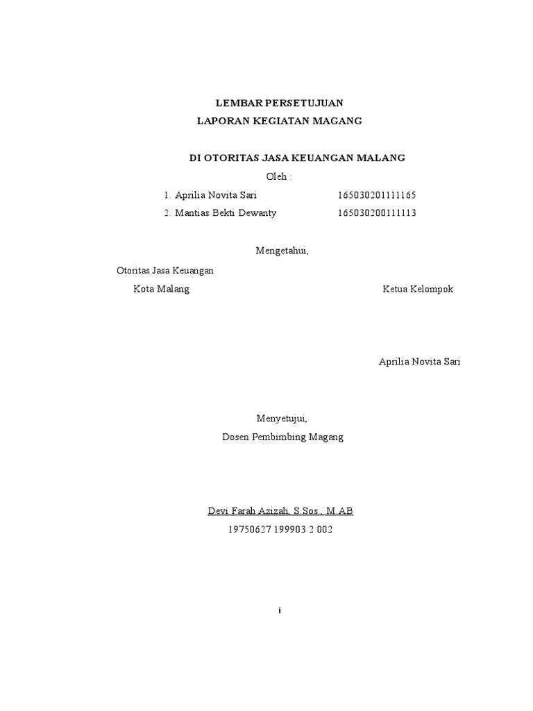 Laporan Magang Ojk Malang April Tias