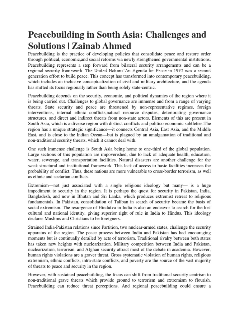 South Asia Peacebuilding Challenges | PDF | Peacebuilding | Pakistan