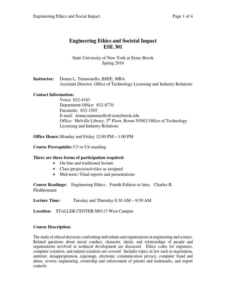 ESE 301 Syllabus Spring 2019 PDF Intellectual Property Engineering