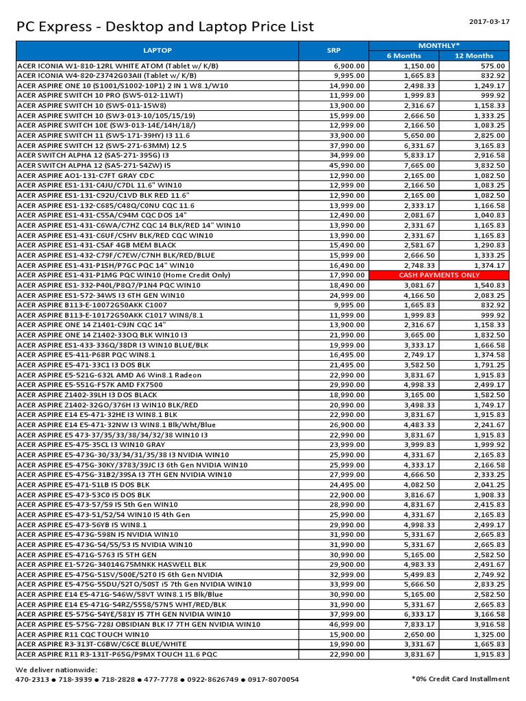 PC Express Desktop and Laptop Pricelist April 2017 PDF Personal