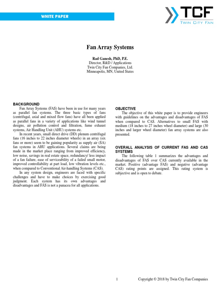 Fan Array Systems Analysis White Paper PDF Sound Mechanical