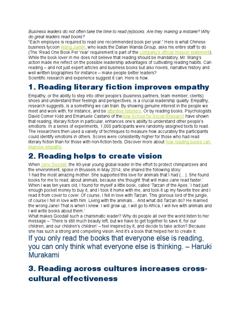 Leadership Benefits of Reading | PDF | Leadership | Empathy