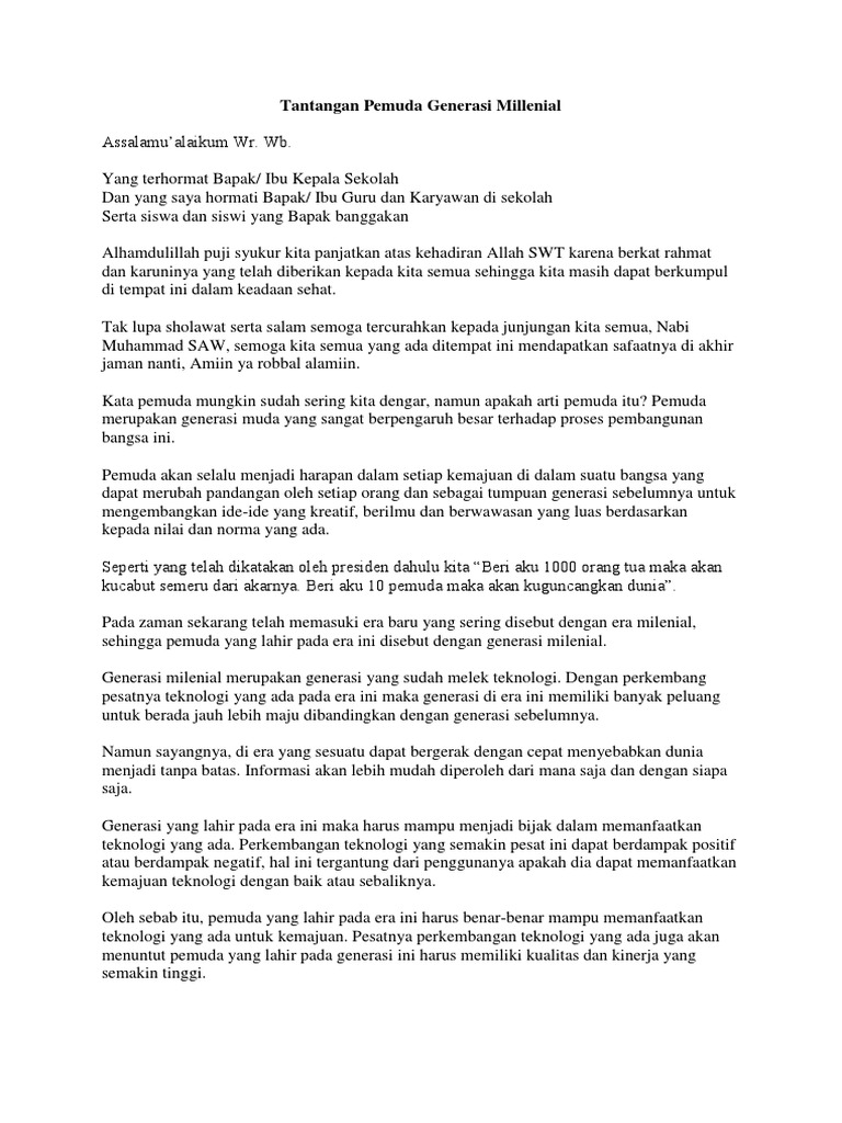 Teks Pidato Tentang Era Milenial Kumpulan Referensi Teks Pidato