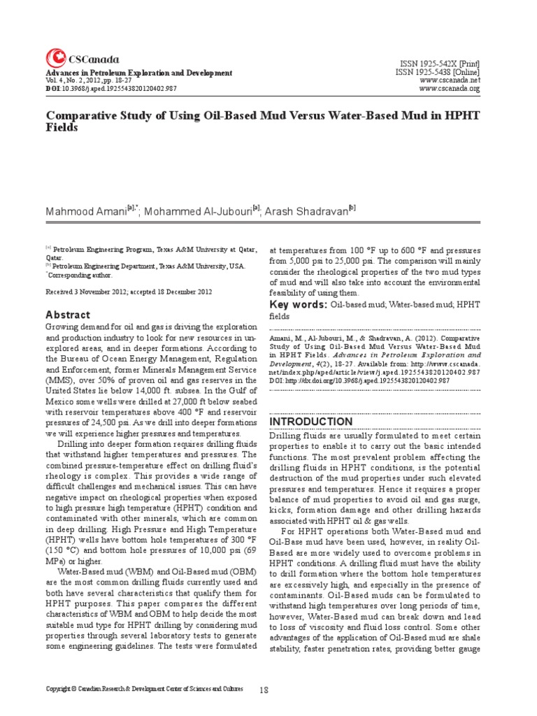Comparative WBM and OBM For HTHP Wells | PDF | Emulsion | Yield ...