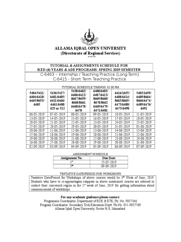 AIOU B.Ed & M.Sc Spring 2019 Schedule | PDF | Academic Term | Academia