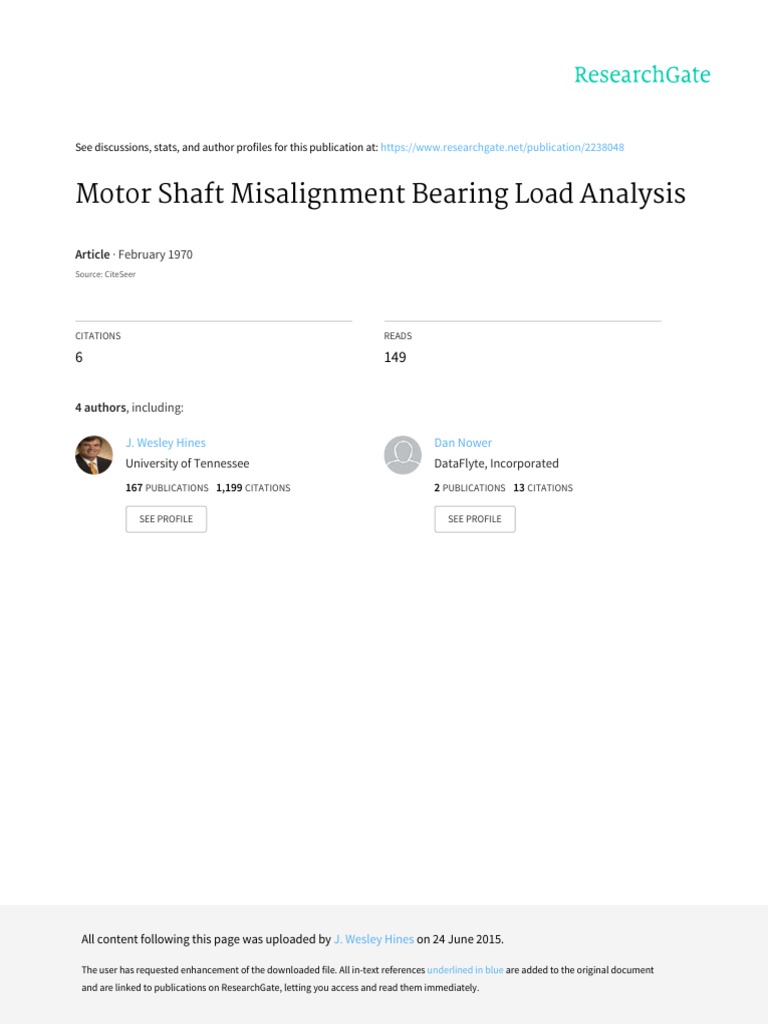 Motor Shaft Misalignment Bearing Load Analysis PDF Bearing