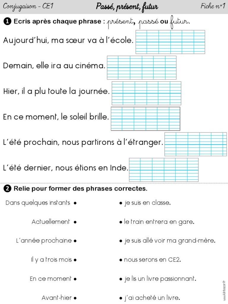 Exercices Passé Présent Futur Ce1 Passé Présent Futur - Fiches Dexercices CE1 LB Màj 06.12.15 PDF | PDF |  Syntaxe | Typologie linguistique