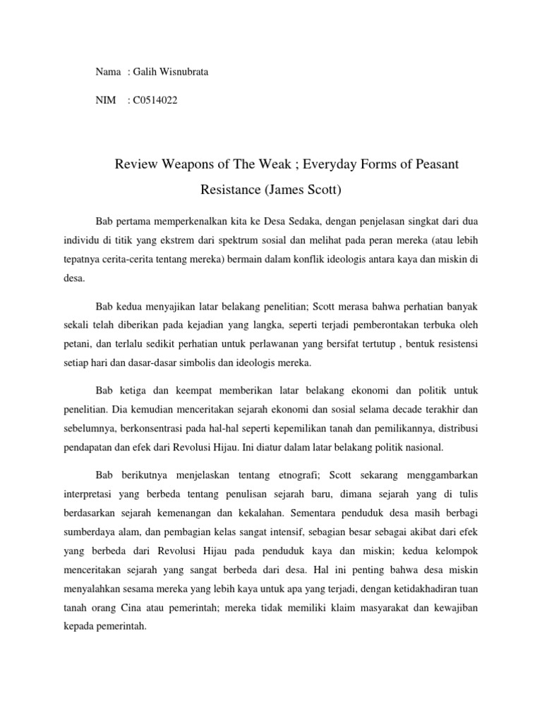 Weapons of The Weak Everyday Forms of Peasant Resistance (James Scott ...