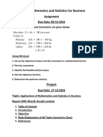 BBA-32, Mathematics and Statistics For Business: Assignment Due Date: 03-12-2015