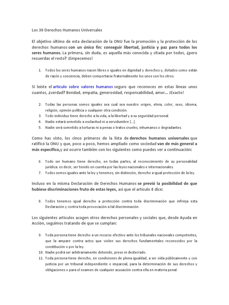 Los 30 Derechos Humanos Universales | Descargar gratis PDF | Derechos