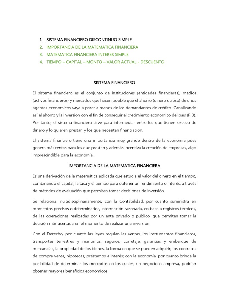 Matematica Financiera I CONCEPTOS | PDF | Sistema financiero | Finanzas ...