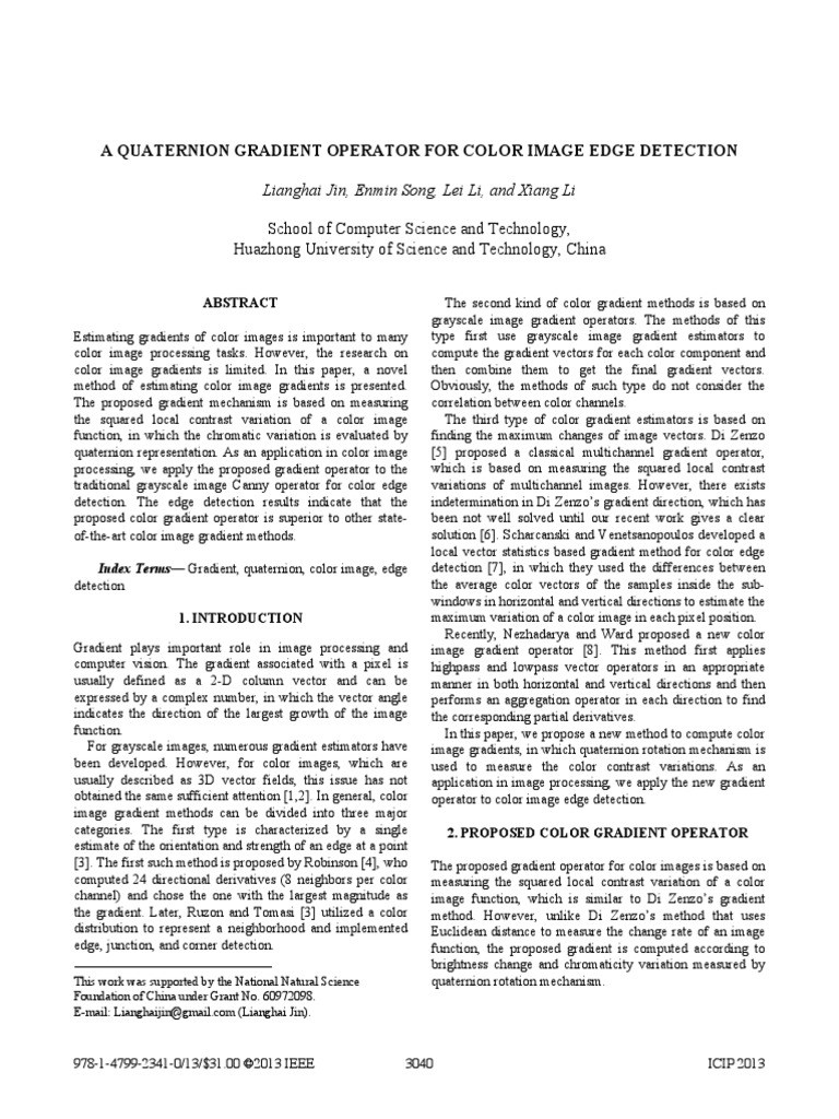 A Quaternion Gradient Operator For Color Image Edge Detection | PDF ...
