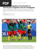 Atitudes Das Jogadoras de Camarões Na Derrota Para a Inglaterra Vão Ser Investigadas _ Copa Do Mundo Feminina _ Globoesporte