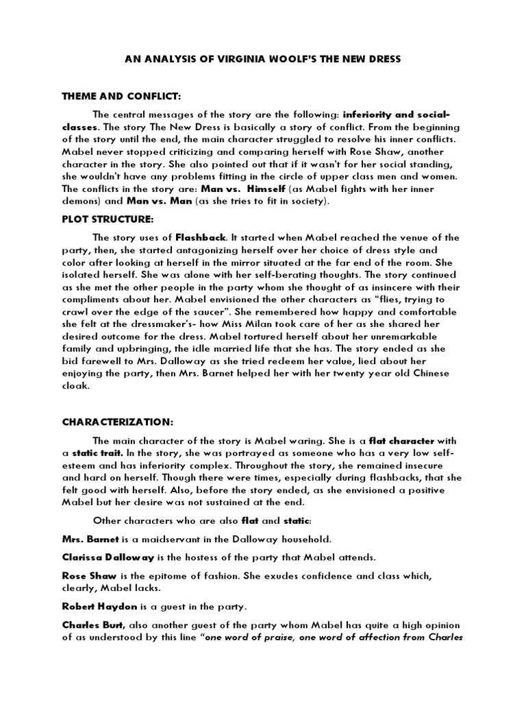the new dress short story summary The New Dress by Virginia Woolf