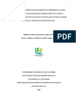 Plan de Mejoramiento para Disminuir Los Errores en La Fase Preanalitica