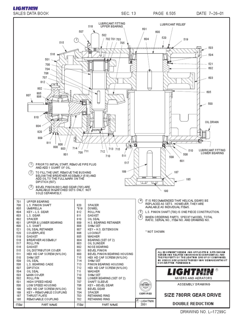 780Q Gearbox Assembly and Lubrication Drawing Gear Bearing (Mechanical)
