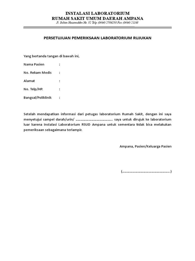 Persetujuan Rujukan Laboratorium Luar | PDF