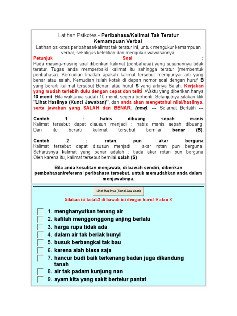 Latihan Psikoteskalimat Tak Teratur Doc