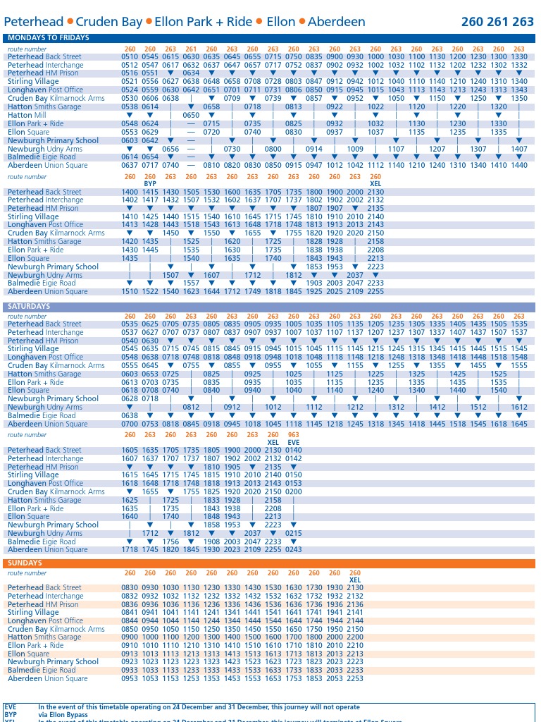 260 Bus Route Timetable Bus 263 Timetable | Pdf
