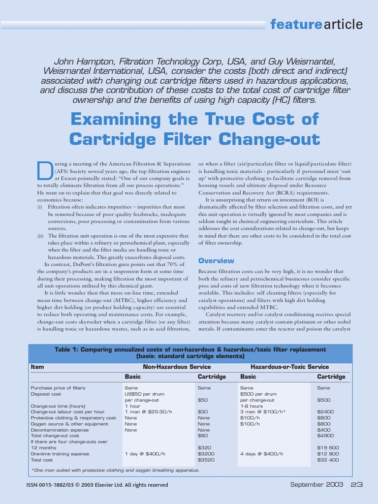 Catrdige Filter Cost Chang Out | PDF | Filtration | Hvac