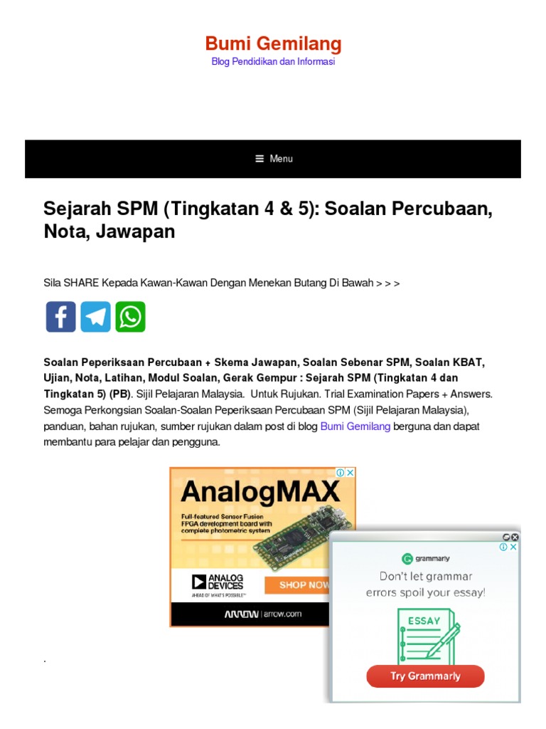 Www Bumigemilang Com Sejarah Spm Tingkatan 4 5 Soalan Percubaan Nota Jawapan Ujian Latihan Pdf