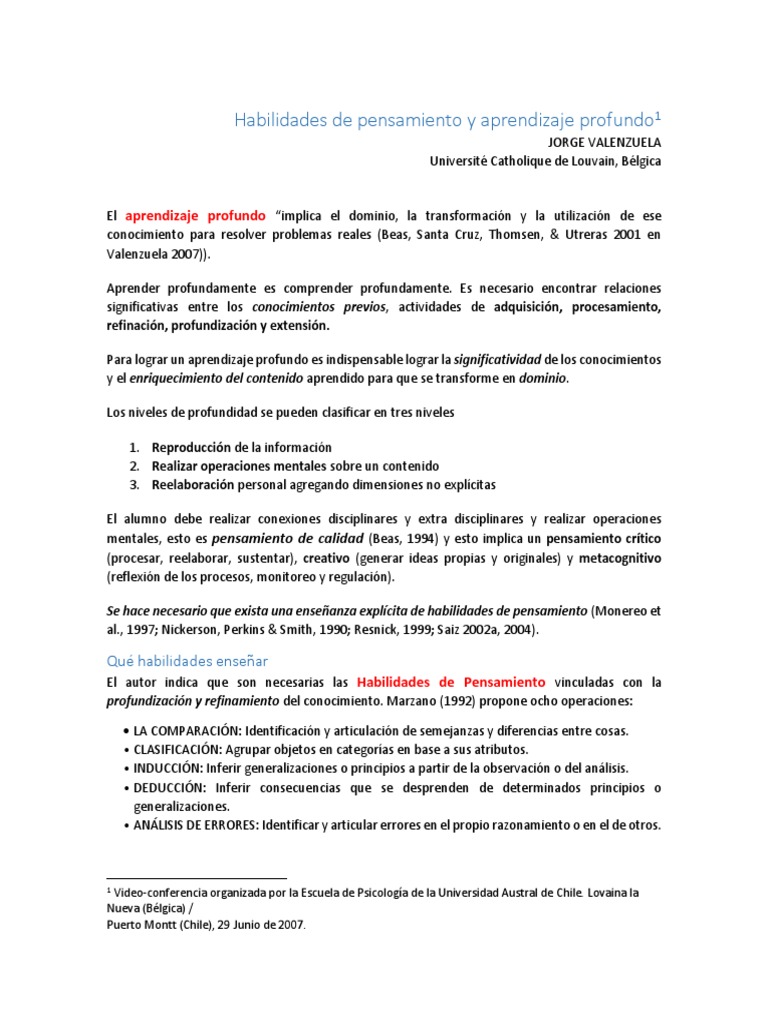 Habilidades de Pensamiento en Aprendizaje Profundo | PDF | Aprendizaje ...