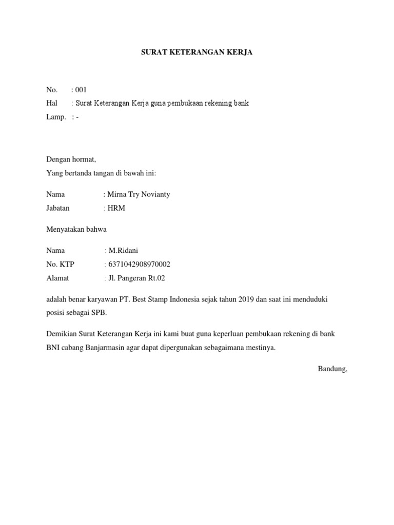 Surat Keterangan Kerja Bni Docx
