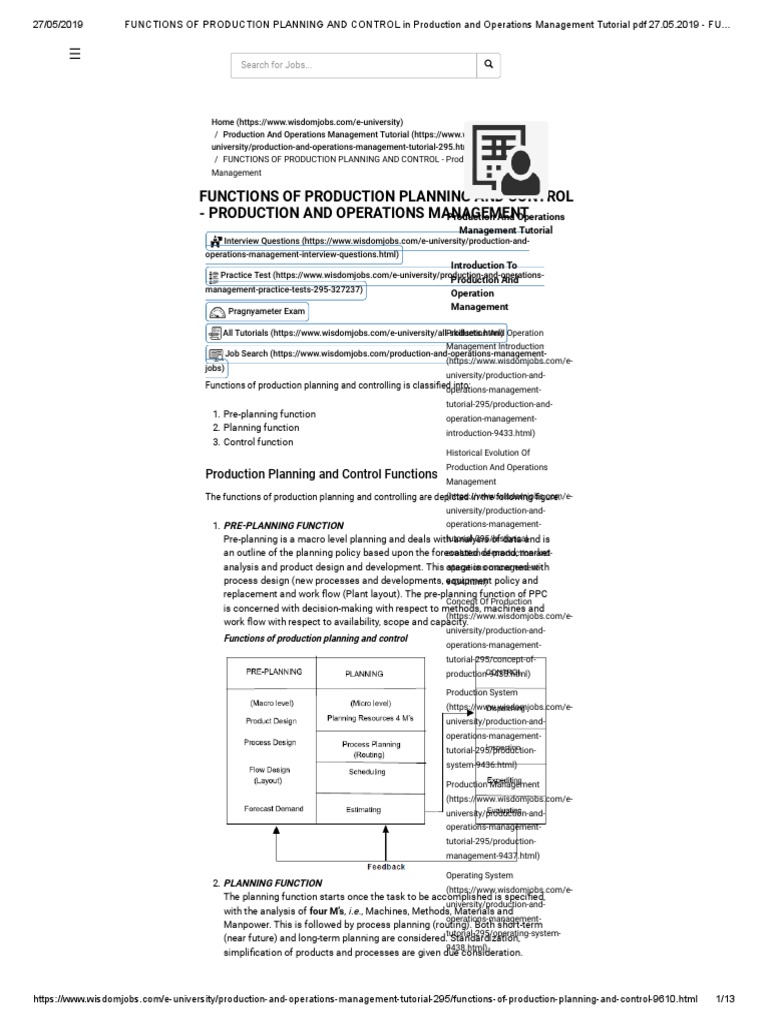 Functions of Production Planning and Control | PDF | Operations