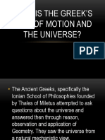 What Is The Greek'S View of Motion and The Universe?