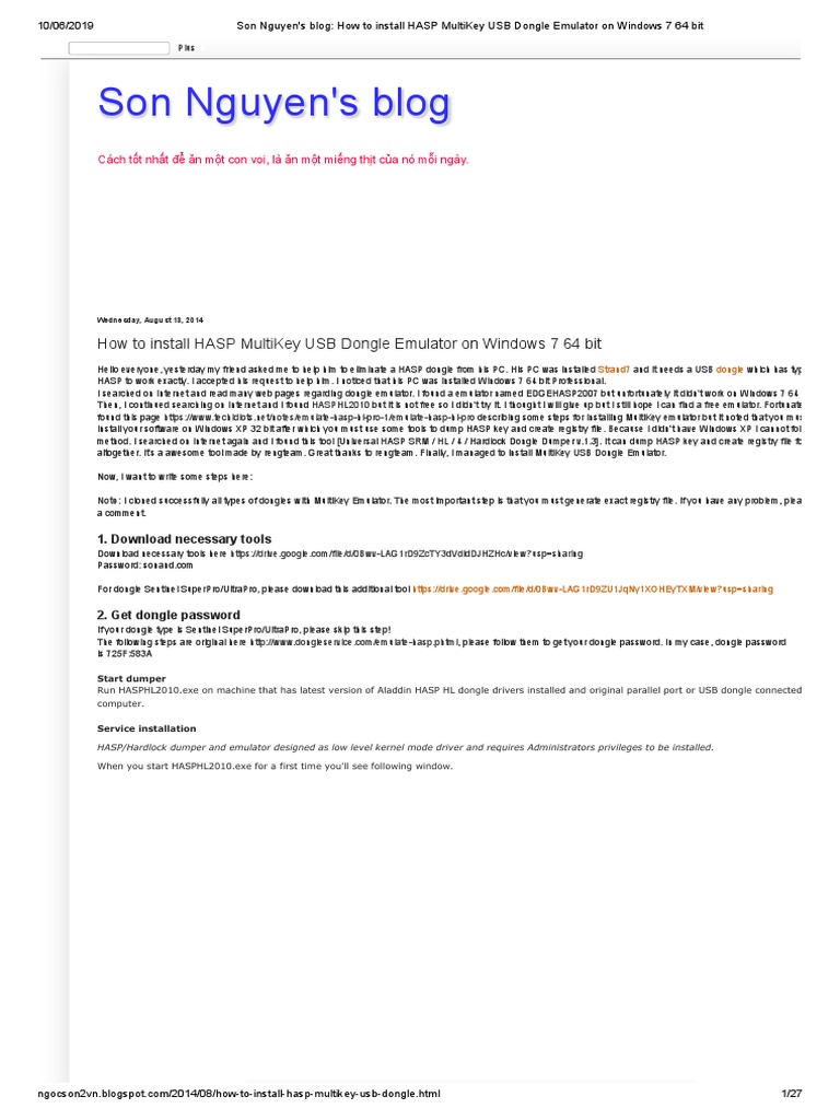 Son Nguyen's Blog How To Install HASP MultiKey USB Dongle Emulator On