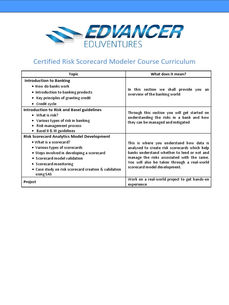 Risk Scorecard Modeler Curriculum | PDF