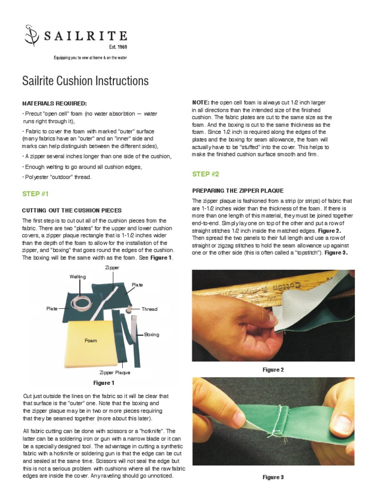 Sailrite Cushion Instructions Step 1 Step 2 PDF Seam (Sewing