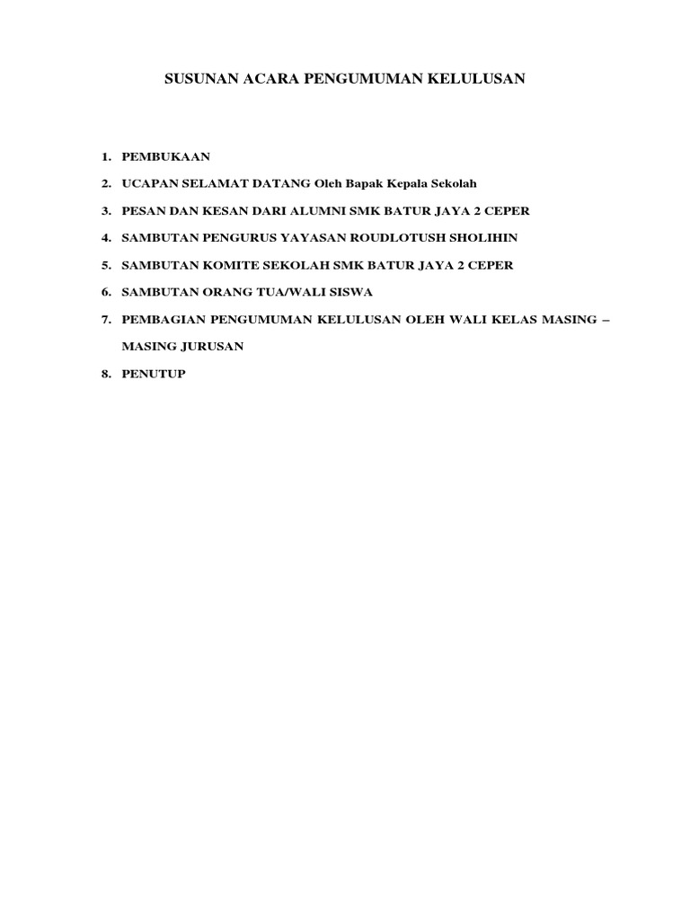 Susunan Acara Pengumuman Kelulusan