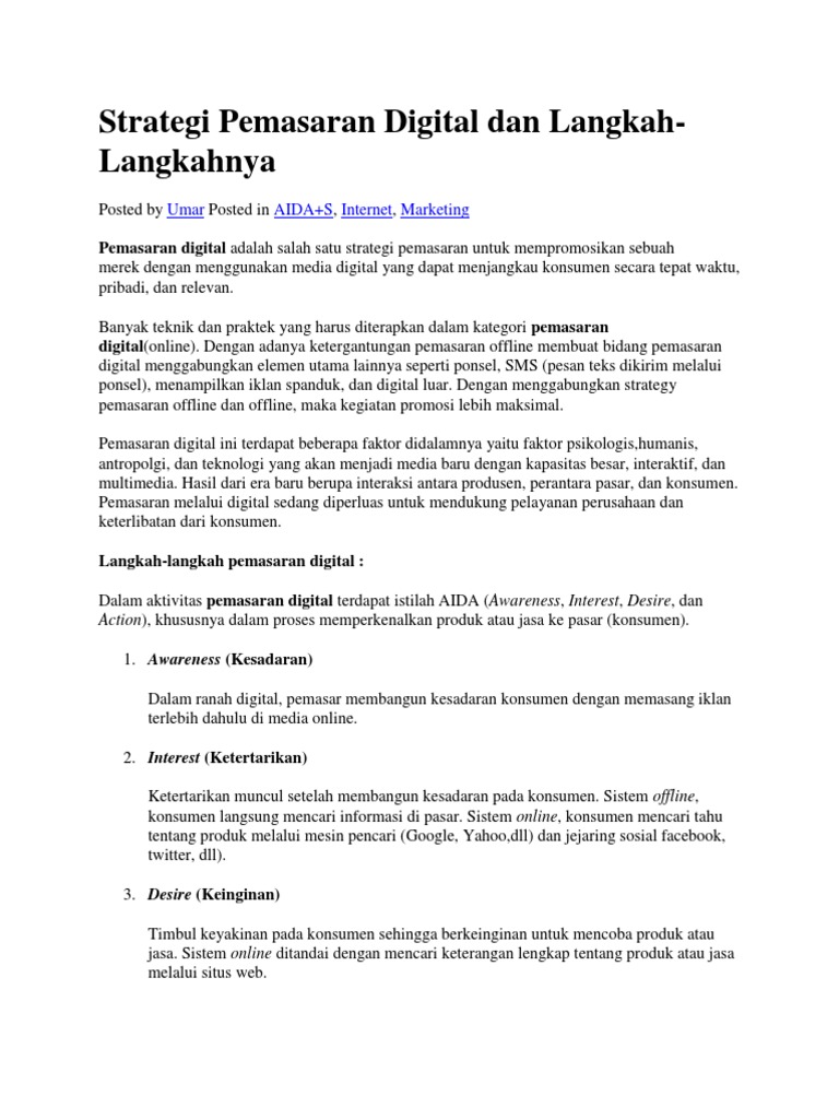 Strategi Pemasaran Digital Dan Langkah Langkahnya Pdf