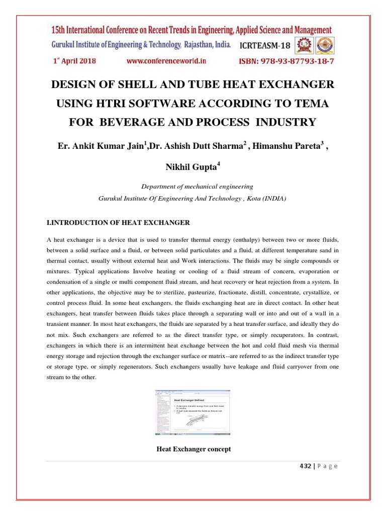Design of Shell and Tube Heat Exchanger Using Htri Software According ...