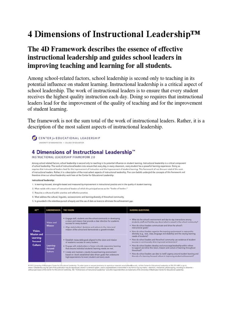 4 Dimensions of Instructional Leadership | PDF | Career & Growth